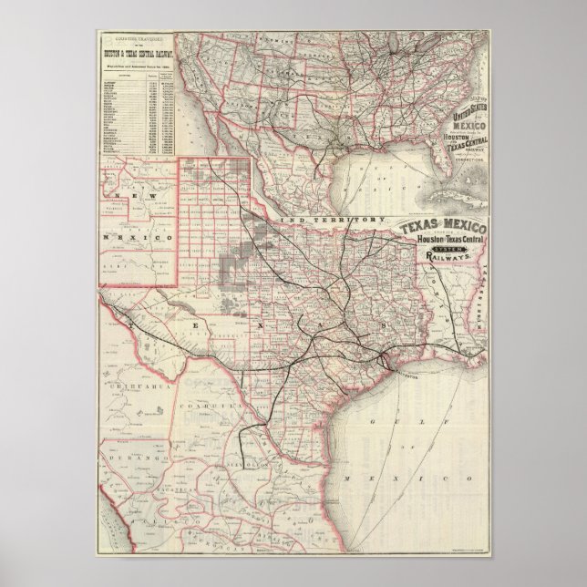 Poster Texas e México, Houston (Frente)