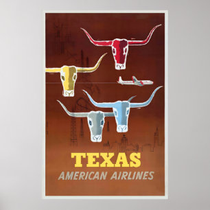 Poster Texas EUA América Estados Unidos Viagem Vintage