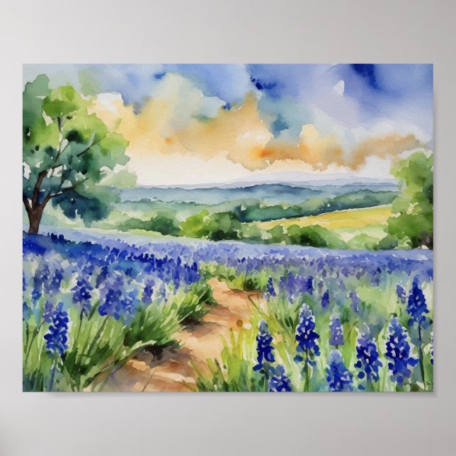 Poster Texas Hill Country Blue Bonnet Watercolor (Frente)