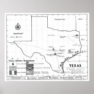 Póster Texas Mapa, 1933