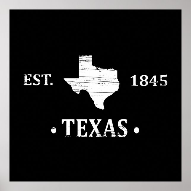 Poster Texas mapeia branco o estado de estrela solitária (Frente)