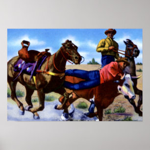 Póster Texas ocidental Bull que persegue o boi de
