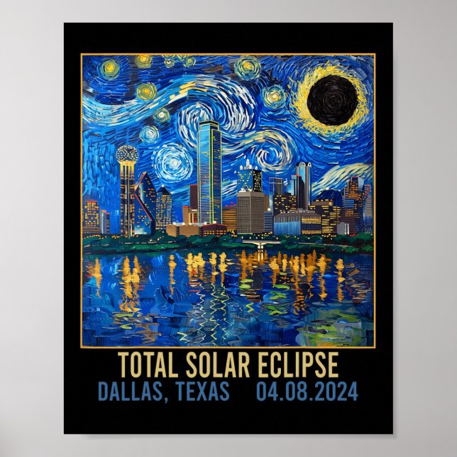 Poster Texas Skyline Artística Total Eclipse Solar 2024 (Frente)