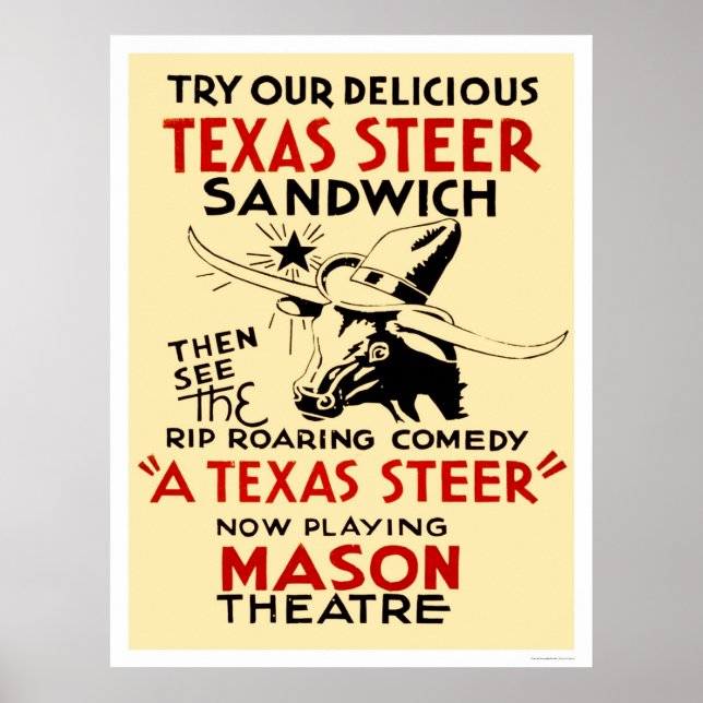 Poster Texas Steer Sandwich 1938 WPA (Frente)