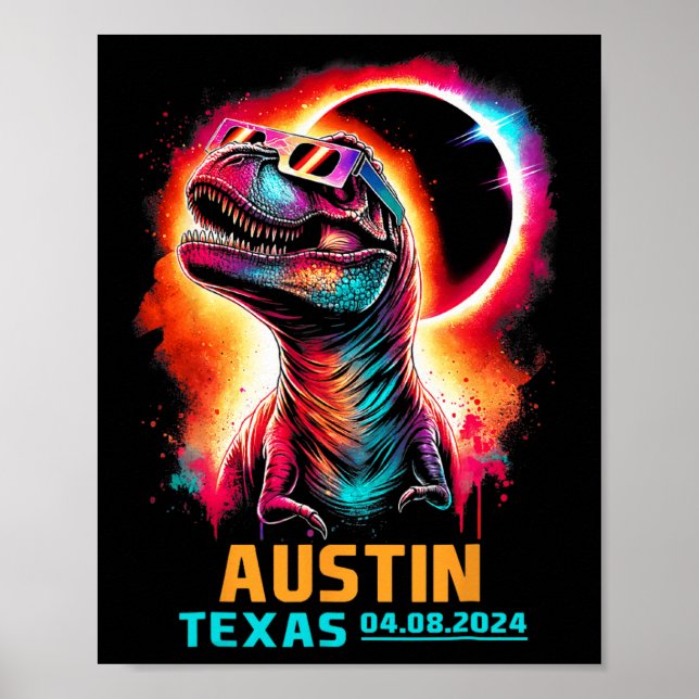 Poster Texas Total Solar Eclipse 2024 T Rex Dinossaur (Frente)