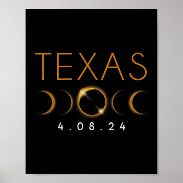 Poster Texas Total Solar Eclipse 8 de abril de 2024 Texas (Frente)