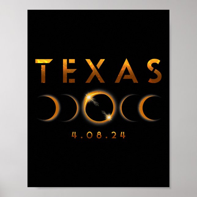 Poster Texas Total Solar Eclipse 8 de abril de 2024 Texas (Frente)