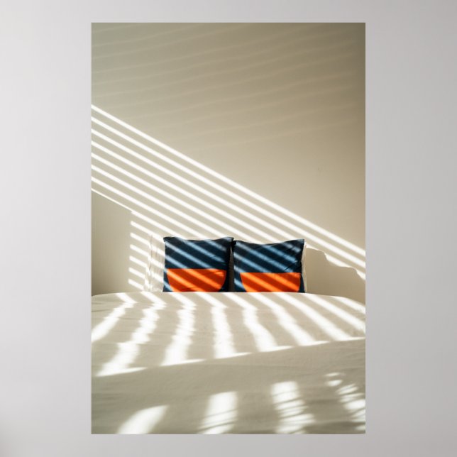 Poster Têxteis de xadrez preto vermelho e branco em cama  (Frente)