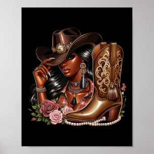 Poster Têxtil Country Western Cowgirl Afro-Americana Negr