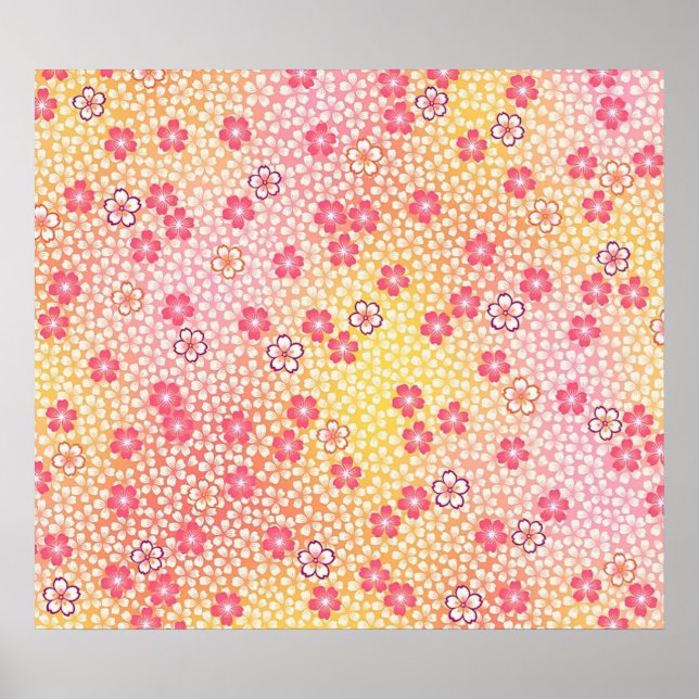 Póster Têxtil KIMONO Japonês, Padrão de Blossomas de Cere (Frente)