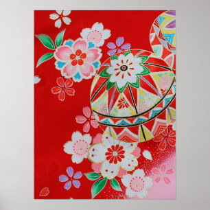 Póster Têxtil KIMONO Japonês, Padrão Floral