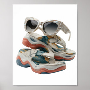 POSTER TEXTO ATRATIVO SAPATOS DE MÁRMORE PRATA E ÓCULOS D