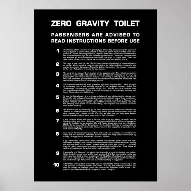 Poster Texto branco do Cheio de Banho com Gravidade Zero (Frente)