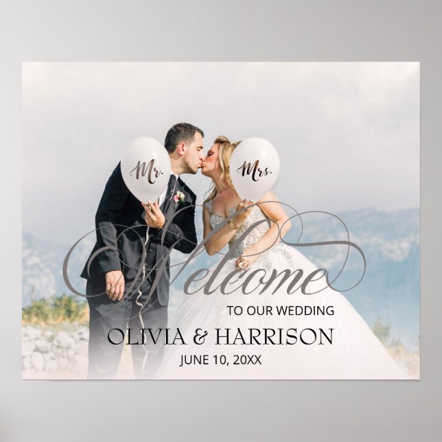 Poster Texto de Caligrafia Sobreposto à Foto de Casamento (Frente)