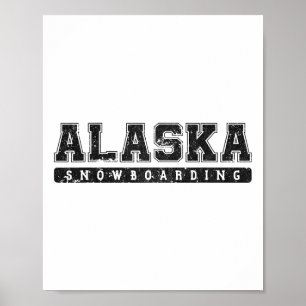 Poster Texto de Vintage Preto no Alaska Snowboard