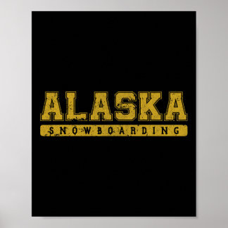 Poster Texto de Vintagem Amarelo do Alaska Snowboard
