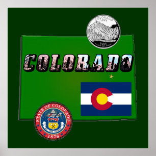 Póster Texto do mapa e da imagem de Colorado