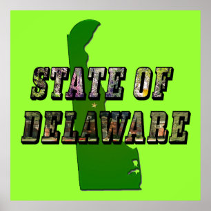 Póster Texto e Mapa do Estado da Imagem de Delaware