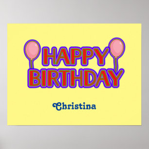 Poster Texto esboçado brilhante do feliz aniversario com