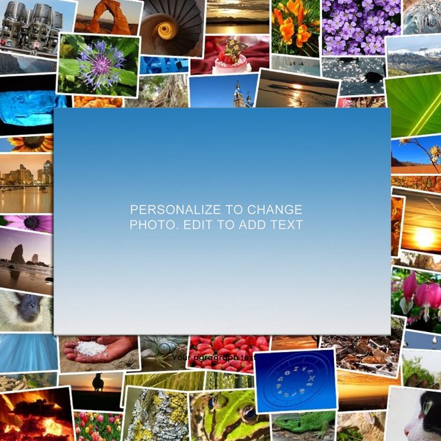 Póster Texto para Adicionar Foto Trabalho de arte Azul Pe (Personalized Custom Blue Artwork Photo Add Text Poster)