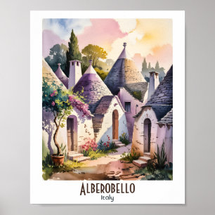 Poster Texto Personalizado Alberobello Itália Trulli Aqua