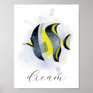Poster Texto Personalizado Amarelo Azul Tema do Oceano Tr