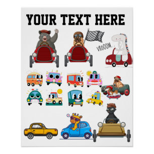 Póster Texto Personalizado Animais de Desenho Animado Fof
