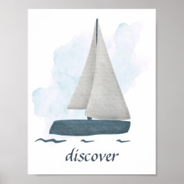 Poster Texto Personalizado Barco à Vela Azul Branco Ocean