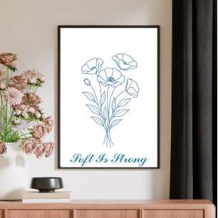 Poster Texto Personalizado Blue Poppy Botanical Line Art 