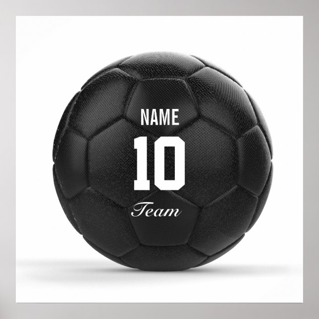 Póster Texto Personalizado da Bola de Futebol da Equipe M (Frente)