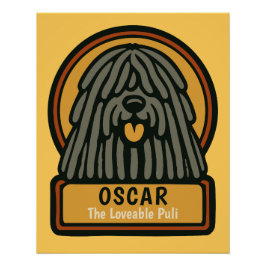 Póster Texto Personalizado do Cachorro Preto Puli