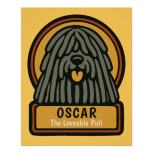 Póster Texto Personalizado do Cachorro Preto Puli