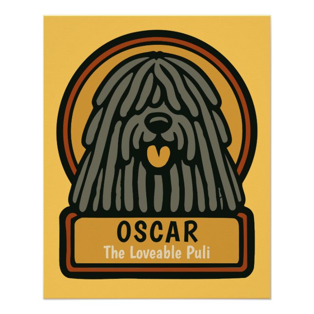 Póster Texto Personalizado do Cachorro Preto Puli (Frente)