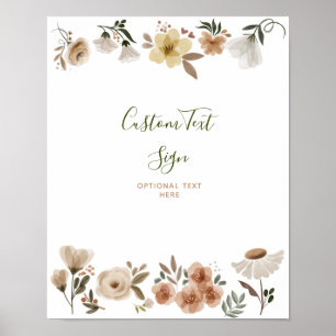 Poster Texto Personalizado do Chá de fraldas Floral Boho 