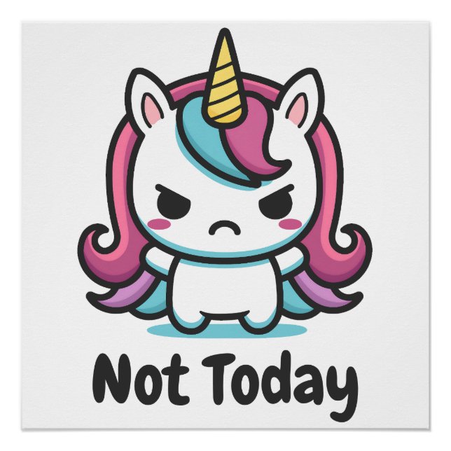 Póster Texto Personalizado do Kawaii Unicorn (Frente)