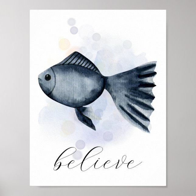 Poster Texto Personalizado Estilo de Aquarela Azul Tema d (Frente)