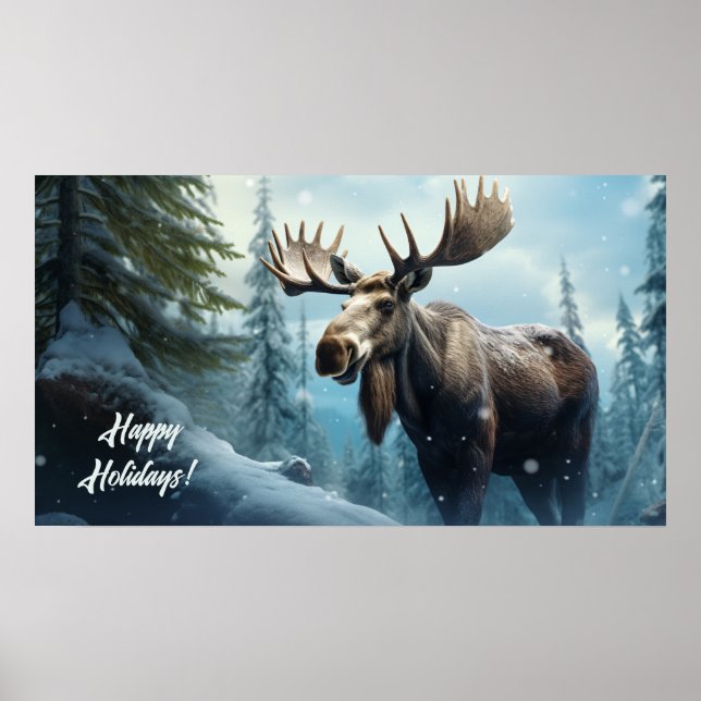 Poster Texto personalizado Moose de inverno (Frente)