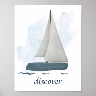 Poster Texto Personalizado Posição Oceânica Vela Azul Bra