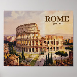 Poster Texto Personalizado Roma Itália Coliseu Aquarela R