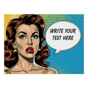 Póster Texto Personalizável da Mulher Retroativa