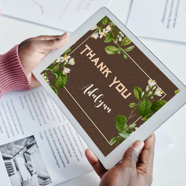 Poster Texto Presente Marrom do Nome Personalizado Floral (Elegant Retro Floral Custom Name Text Gift Brown Poster)