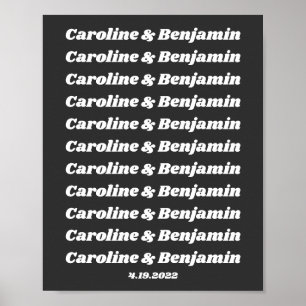 Poster Texto Retroativo Minimizado Nomes de Casal Branco