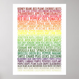 Póster Texto saudável das frutas e legumes do arco-íris