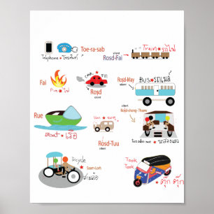 Poster Texto tailandês com ilustração