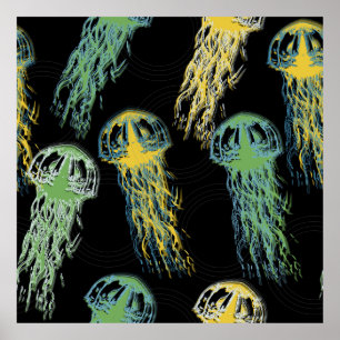 Poster Textura de águas-vivas desenhada à mão. Traje de m