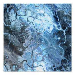 Póster Textura de Fluido de Gelo de Mármore Azul e Cinza 