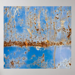 Poster Textura de metal enferrujado, fundo azul riscado.