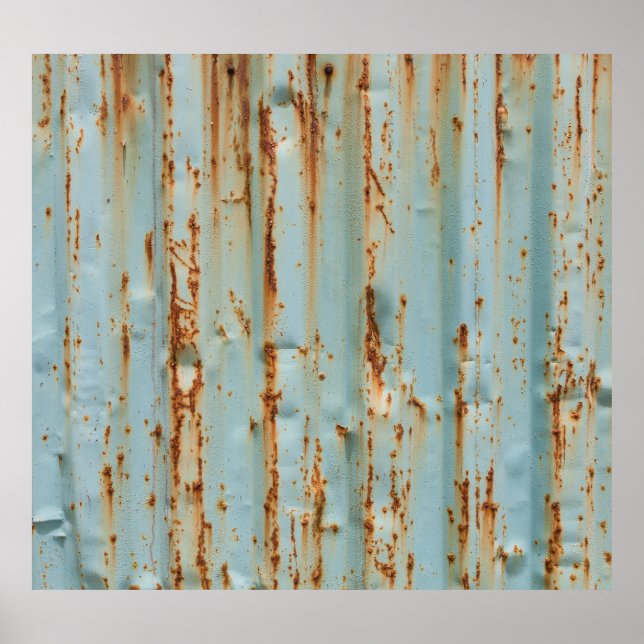 Poster Textura de metal pintada de azul enferrujado (Frente)