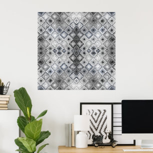Poster Textura de Treliça Abstrata Geométrica Prata e Cin