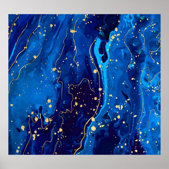 Poster Textura Dourada de mármore azul luxuosa (Frente)